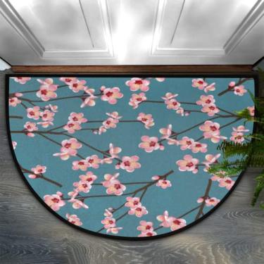 Imagem de Tapete de porta meio redondo, flor de cerejeira rosa floral Japão durável antiderrapante meio círculo tapete lavável meia lua tapetes de lareira resistentes à decoração tapetes semicírculo para interior quarto sala de estar cozinha