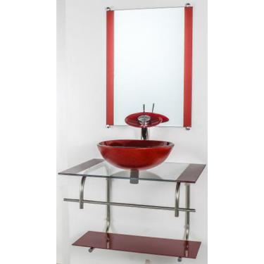 Imagem de Gabinete De Vidro Para Banheiro Inox 60cm Cuba Redonda Vermelho Cereja