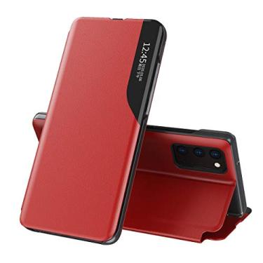 Imagem de CCSmall Capa flip de luxo para Samsung Galaxy S20 FE 2022, couro PU premium Smart Sleep/Wake Up Function Smart View Window Business Phone Case para Samsung Galaxy S20 FE BX Vermelho