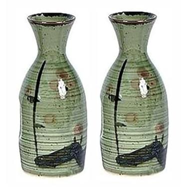Imagem de JapanBargain - 2727, garrafa de saquê autêntica jarra japonesa de saquê, flor de ameixa verde claro, 269 g, feito no Japão, conjunto com 2