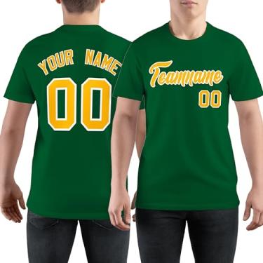 Imagem de Camiseta de beisebol personalizada para homens, mulheres, jovens, camisas de manga curta, logotipo com número de nome impresso personalizado, Verde e amarelo - 21, One Size
