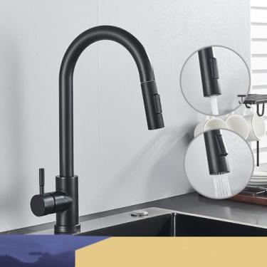 Imagem de Torneiras de cozinha de ouro níquel, torneiras de aço inoxidável pull down stream deck mount, torneiras de pia de água, preto escovado, preto fosco, 1