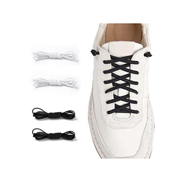 Imagem de VEILLEONG 2 pares de cadarços elásticos sem amarração para tênis, tamanho único para crianças e adultos, Preto + branco, 47 inches (120cm)