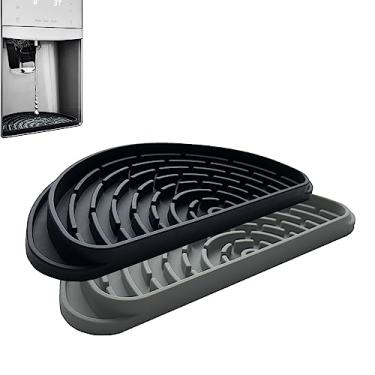 Imagem de Bandeja coletora de silicone para geladeira, 2 pacotes, protege a bandeja do dispensador de gelo e água contra derramamentos, serve para bandeja de água da geladeira, bandeja de máquina de café reciclar e seca rapidamente (semicircular, preto + cinza)