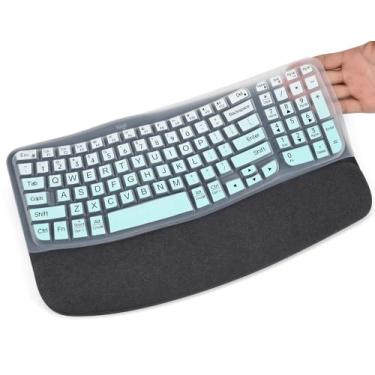 Imagem de Capa de teclado com letras grandes para teclado ergonômico sem fio Logitech Wave Keys 2023 e combo de teclas Wave MK670, protetor de teclado de fonte grande de alto contraste - Ombre Mint