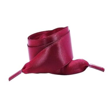 Imagem de Silk Satin Ribbon Shoelaces Width Flat Shoelace Boots Sneakers Colourful Laces For Shoes Accesories (Color : Dark red, Size : 80cm)
