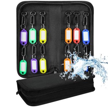 Imagem de WEWORTH Organizador de chaves portátil com zíper, estojo impermeável com 12 ganchos e etiquetas, armazenamento portátil de chaves para gerenciamento de aluguel, vendas de imóveis, executivos de hotel