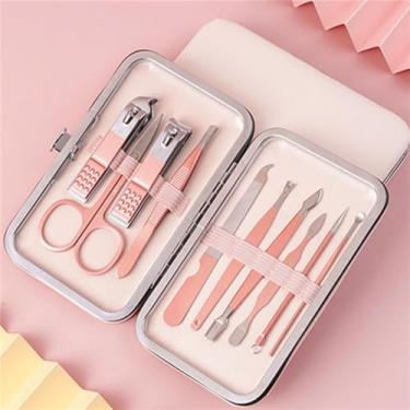 Imagem de Tesoura conjunto de cortador de unhas alicates de pele morta alicate de corte de unhas faca de pedicure ferramenta de manicure de unhas, 10 peças rosa
