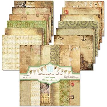 Imagem de Papel vintage para scrapbook, 30,5 x 30,5 cm, estampa dupla face, papel de scrapbook, clássico, antigo, antigo, para fazer cartões DIY, 12 designs e 24 folhas