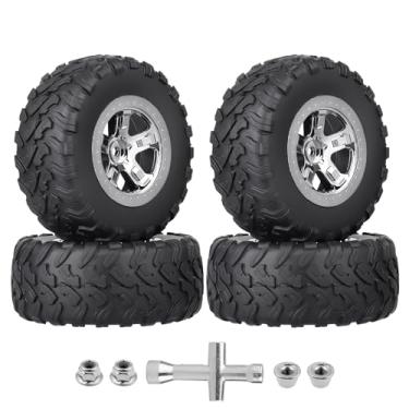 Imagem de HobbyPark Pre-Glued 1/10 RC Short Course Truck Tires and Wheels Chrome for Traxxas Slash 2wd 4x4 Vxl Redcat Blackout SC Pro TR10 Losi 22S SCT 3S 4S Lipo Brushless, 4Pcs