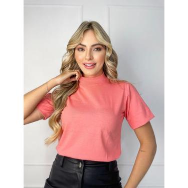 Imagem de T-Shirt Gola Alta Feminina Coral - Donna Rica T-Shirts