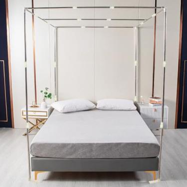 Imagem de RAREFTI Canopy Bed Frame Full Queen King Size ajustável postes de dossel de cama de aço inoxidável para cama de quatro cantos, plataforma, beliche, prata (apenas moldura de dossel)