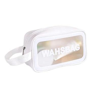 Imagem de Abbraccia Necessaire transparente para maquiagem, conjunto de bolsas de viagem para cosméticos, bolsa de lavagem portátil impermeável com zíper e alça para limpeza facial, passaporte - Branco P