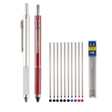 Imagem de Ipienlee Canetas multifuncionais 4 em 1, canetas multicoloridas, 0,7 mm, 3 cores, lapiseira de 0,5 mm, contém 2 canetas e 10 refis de caneta esferográfica e 1 pacote de refil de lápis