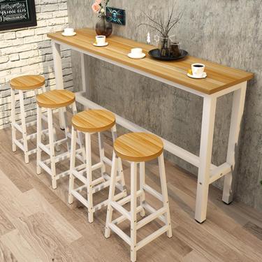 Imagem de Mesa de bar de madeira moderna, mesa de sofá retangular, mesa de jantar com altura de balcão, mesa de bar de cozinha longa para café da manhã, mesa de café, mesa de corrimão de varanda, some