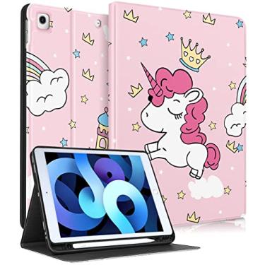 Imagem de Uppuppy Capa para iPad 9ª/8ª/7ª Geração, 10,2 polegadas, meninas, crianças, mulheres, capa inteligente com suporte para lápis, desenho de unicórnio, design de desenho animado, feminino, Kawaii, capas exclusivas para iPad 7/8/9 Gen A2602 A2270 A2197