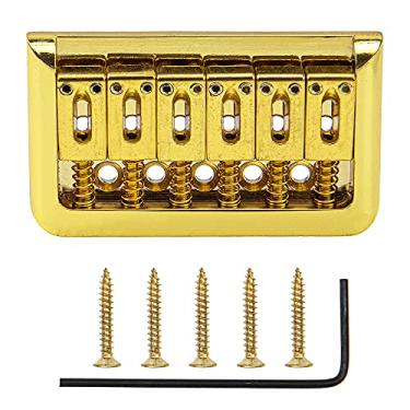 Imagem de 1 peça de montagem de ponte fixa para guitarra elétrica Yootones compatível com 6 cordas Fender Strat Stratocaster Tele Telecaster peças de guitarra (ouro)