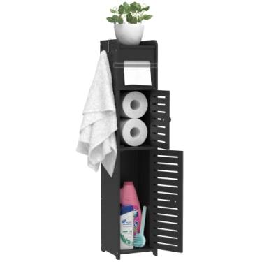 Imagem de Armário de armazenamento de banheiro para pequenos espaços com portas e prateleiras, armário de banheiro estreito, armazenamento de papel higiênico à prova d'água de 4 camadas, organizador de banheiro