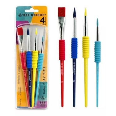 Imagem de Kit 4 Pincéis Linha Play Time Bee Unique Yj-190040 Coloridos