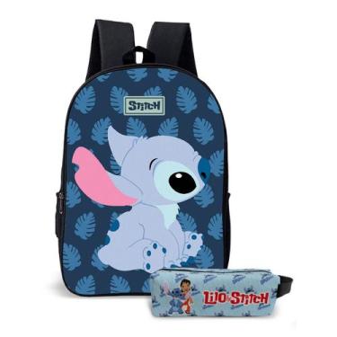 Imagem de Kit Mochila e o estojo Escolar Masculino Feminino Stitch Volta às Aula