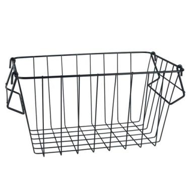 Imagem de Cesto Organizador Aramado Inox Com Alça Cozinha Sala Preto - Wincy