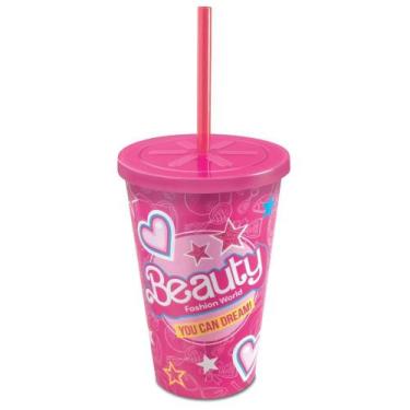 Imagem de Copo Decorado Infantil 550 ml Plástico c/ Tampa Reta e Canudo - Usual 