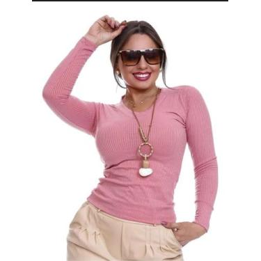Imagem de Blusa canelada decote v manga longa moda feminina - La lunna, Rose, P 
