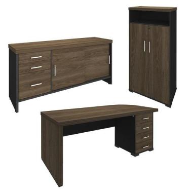 Imagem de Conjunto Escritório 3 Peças Mesa Lado Direito Corp A06 Charuto/Preto -