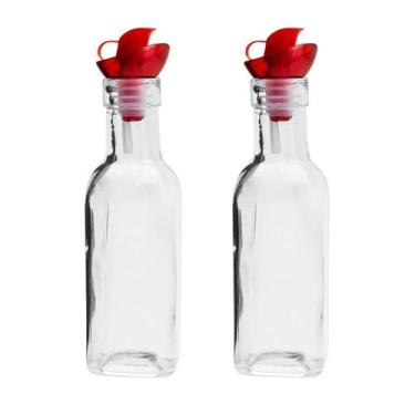 Imagem de Kit 2 Garrafas Vidro Galheteiro para Azeite Vermelho 200ml - Lyor