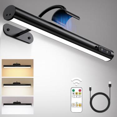Imagem de Hapfish Luzes de imagem para parede operadas por bateria, luz de arte sem fio para pinturas, arandela de parede recarregável para imagem com controle remoto, iluminação de parede regulável para