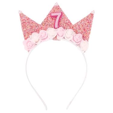 Imagem de SuPoo Tiara para meninas de 7 anos, coroa com glitter, decoração de festa, tiara princesa feliz de 7 anos, acessório de cabelo