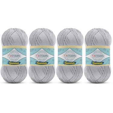 Imagem de TROYARN Verão (pacote com 4 novelos) fio de tricô à mão com efeito de seda artesanato em renda 100% microfibra acrílica 4 x 100 g (105168 - branco inverno)