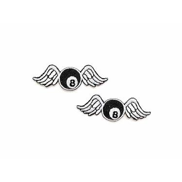 Imagem de PL Conjunto de 2 minúsculos. Mini bola preta de 8 bolas de bilhar com asas bola voadora de desenho animado fofo costurar ferro em aplique bordado crachá sinal remendos roupas fantasia