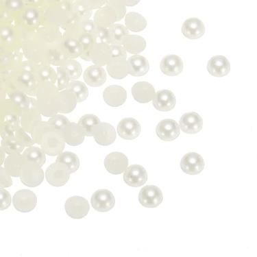 Imagem de HARFINGTON 300 peças de pérolas planas de 6 mm de plástico ABS meia cúpula imitação de pérolas de artesanato para bricolage artesanato sapatos decorações roupas casamento Natal molduras de fotos, bege