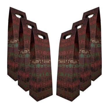 Imagem de Kit 6 Sacolas Garrafa Vinho Champagne Reforçada Kraft 220g/m Bordô