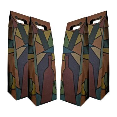 Imagem de Kit 4 Sacolas Garrafa Vinho Champagne Reforçada Kraft 220g/m Cores