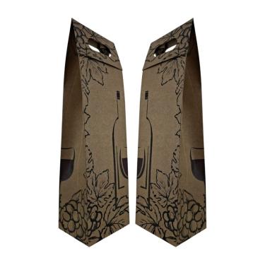 Imagem de Kit 2 Sacolas Garrafa Vinho Champagne Reforçada Kraft 220g/m Pardo