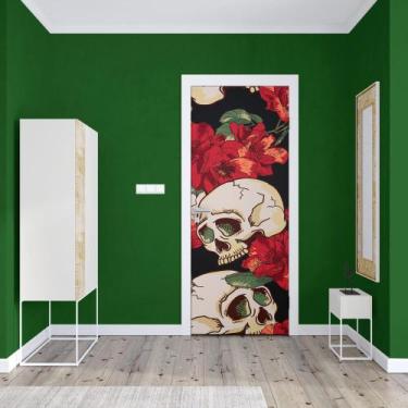 Imagem de Adesivo de Porta Caveira Floral 05 - Império da Impressão, G - 90cm x 