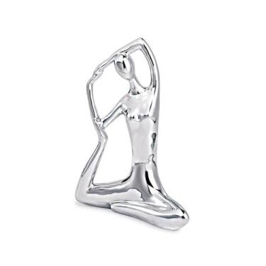 Imagem de Escultura Decorativa de Yoga em Porcelana 19,5x16x6 Prata G39 - Gran B