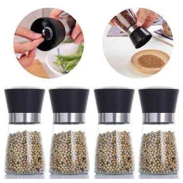 Imagem de Kit 4 Moedor De Pimenta Sal Tempero Saleiro Vidro e Inox 180ml - Kadê