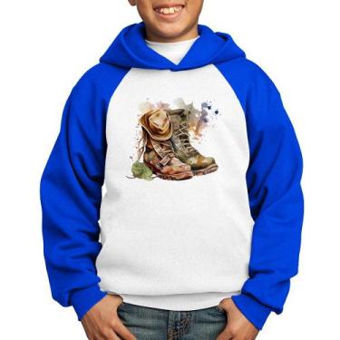 Imagem de Moletom Infantil Botas e Chapéu Retrô - Foca na Moda, Branco, Azul, 4