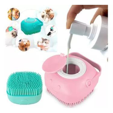 Imagem de Escova Para Cachorros De Banho Bucha Silicone C/ Dispenser Cor Amarelo