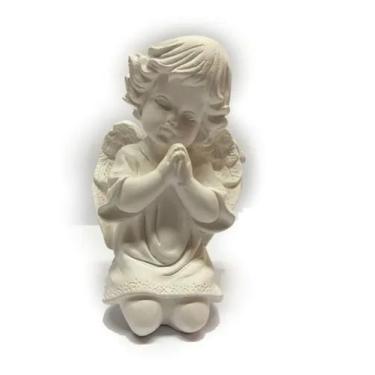 Imagem de Anjo Rezando Em Gesso Branco - 12 Cm