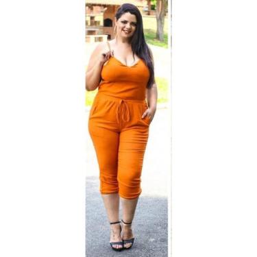 Imagem de Macacão Jogger Plus Size Feminino em Bengaline - Mclube, Mostarda, G2