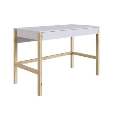 Imagem de Escrivaninha Solution 2 Gavetas 120cm Branco E Madeira Pinus Natural A