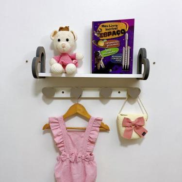 Imagem de Prateleira coração colorida e cabideiro quarto infantil 45cm - Hanger 