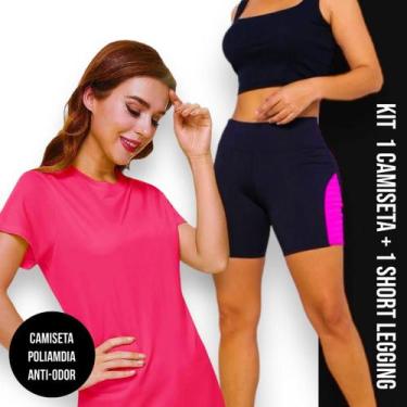 Imagem de KIT Camiseta DRY FIT POLIAMIDA MALHA FRIA  + Short Leg Legging REDINHA