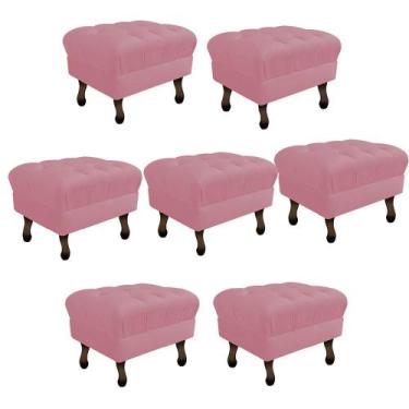 Imagem de Kit 07 Puff Retrô Capitonê Decorativo  Pé em Madeira Sala de Estar Rec