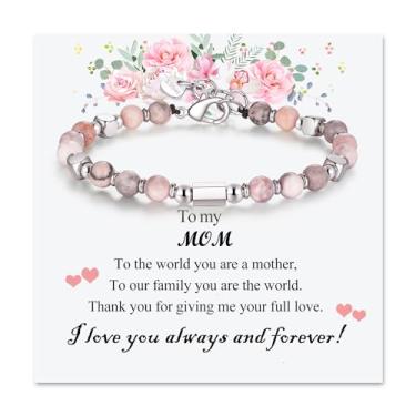 Imagem de Dlknp Pulseira para mãe, pulseira de aço inoxidável 316L com contas jaspe para mulheres e mães, Ordinary, Aço inoxidável, Jaspe