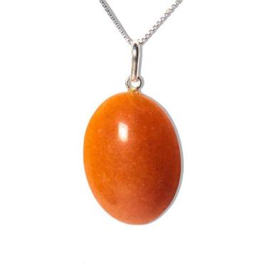 Imagem de Colar Cabochão Oval Quartzo Laranja Pino Prata 950 - CristaisdeCurvelo